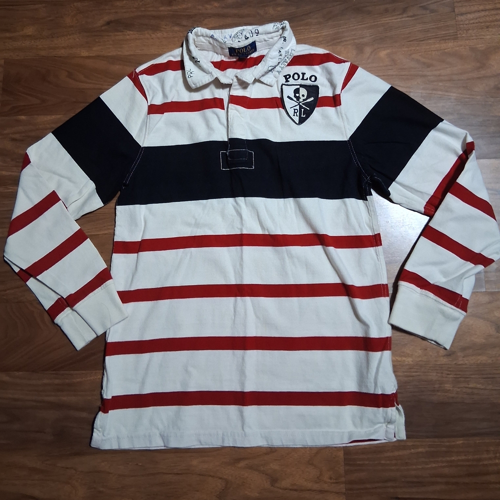 Polo by Ralph Lauren Kids Striped Shirt - Red, Black, and White Size L14/16